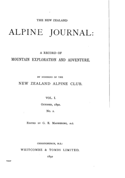 New Zealand Alpine Journal 1892 Vol 1 No 2 cover